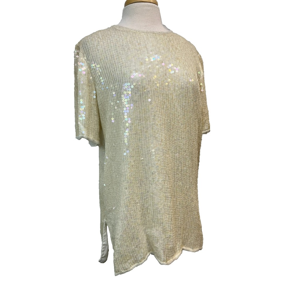 NWT Vintage Jean for Joseph Le Bon Top Iridescent Ivory Sequins + Beads SZ L‎
